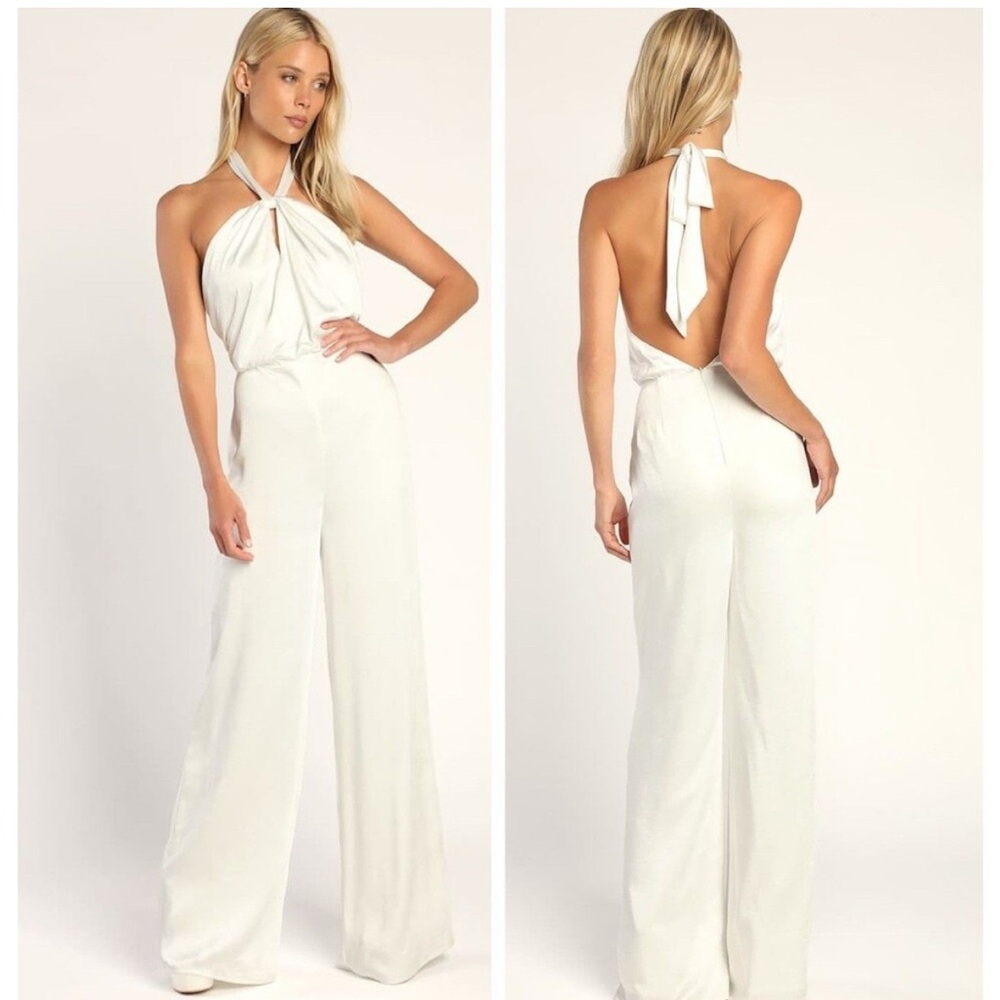 Lulus White Satin Halter Jumpsuit